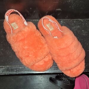 UGG Orange Fuzz Slide Slingback Slippers